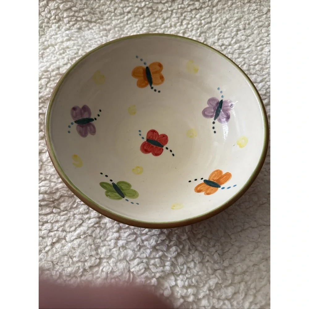 Made In Korea Hand Painted Serving Bowl-Butterflies Multi Color -7.5